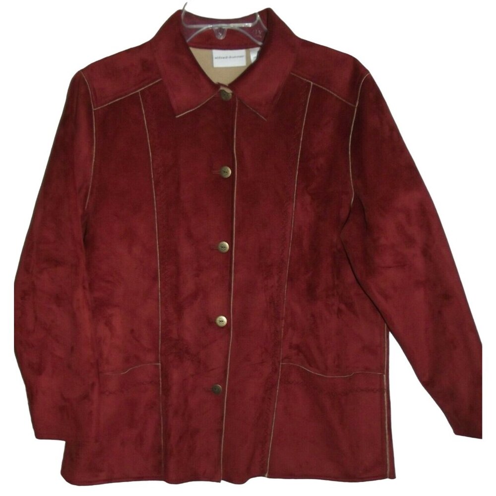 Alfred Dunner Jacket Womens Size 10 Faux Suede Rust Soft Embroidered Button coat